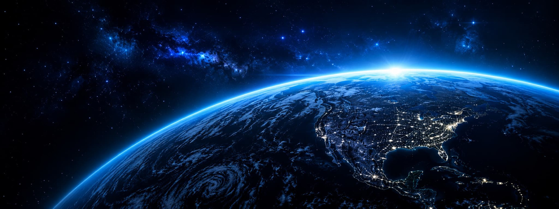 Earth illuminated by connected cities from space